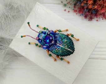 Embroidery beaded brooch Stag Beetle brooch pin Art glass brooch Insect art Animal Nature jewelry Bug jewelry Bug pin 21st birthday gift