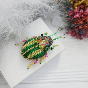 Embroidery beaded brooch Beetle brooch pin Statement Unique jewelry Insect art Animal Nature jewelry Bug jewelry Bug pin 40th birthday gift