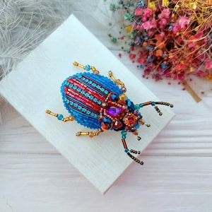 Embroidery beaded brooch Stag Beetle brooch pin Art glass brooch Insect art Animal Nature jewelry Bug jewelry Bug pin 21st birthday gift image 1