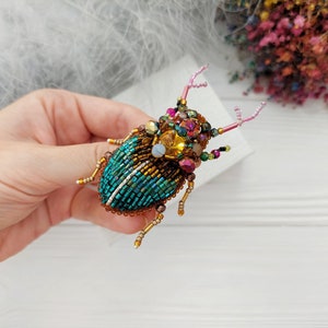 Embroidery beaded brooch Stag Beetle brooch pin Art glass brooch Insect art Animal Nature jewelry Bug jewelry Bug pin 21st birthday gift