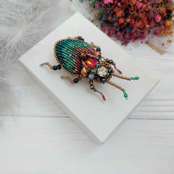 Embroidery beaded brooch Insect Beetle brooch pin Art glass brooch Insect art Animal Nature jewelry Bug jewelry Bug pin 21st birthday gift