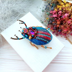 Embroidery beaded brooch Stag Beetle brooch pin Art glass brooch Insect art Animal Nature jewelry Bug jewelry Bug pin 21st birthday gift image 2