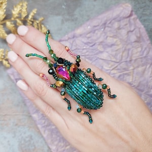 Beetle beaded brooch * Embroidery insect brooch  * Bug brooch pin * Unique embroidery brooch