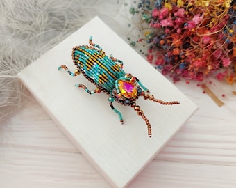 Embroidery beaded brooch Stag Beetle brooch pin Art glass brooch Insect art Animal Nature jewelry Bug jewelry Bug pin 21st birthday gift