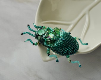 Embroidery beaded brooch Scarab beetle brooch pin Unique jewelry Insect art Animal Nature jewelry Bug jewelry Bug pin 40th birthday gift