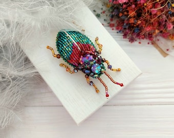 Embroidery beaded brooch Insect Beetle brooch pin Art glass brooch Insect art Animal Nature jewelry Bug jewelry Bug pin 21st birthday gift