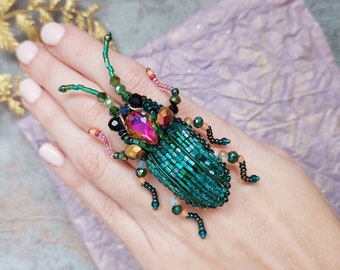 Beetle beaded brooch:  Embroidery insect pin,  Bug Unique accessories