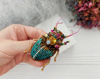 Embroidery beaded brooch Stag Beetle brooch pin Art glass brooch Insect art Animal Nature jewelry Bug jewelry Bug pin 21st birthday gift