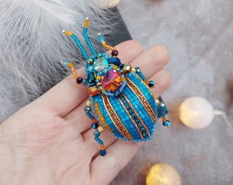 Broderie perlée broche scarabée broche broche bijoux uniques art insecte animal nature bijoux insecte bijoux insecte épingle cadeau d'anniversaire 21e