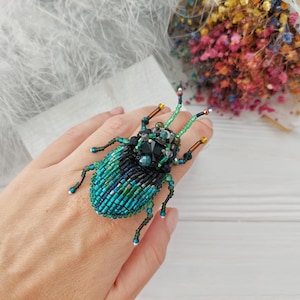 Green beetle brooch pin Beaded embroidery brooch Unique jewelry Insect art Animal Nature jewelry Bug jewelry Bug pin 21th birthday gift