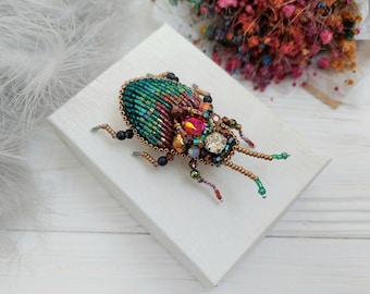 Embroidery beaded brooch Insect Beetle brooch pin Art glass brooch Insect art Animal Nature jewelry Bug jewelry Bug pin 21st birthday gift