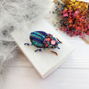 Embroidery beaded brooch Insect art Art glass brooch Stag Beetle brooch pin Animal Nature jewelry Bug jewelry Bug pin 21st birthday gift image 1