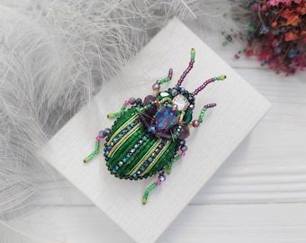 Embroidery beaded brooch Insect art Art glass brooch Stag Beetle brooch pin Animal Nature jewelry Bug jewelry Bug pin 21st birthday gift