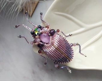 Embroidery beaded Beetle brooch: Insect pin, Statement Unique jewelry, Bug accessories