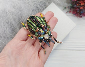 Embroidery beaded brooch Stag Beetle brooch pin Art glass brooch Insect art Animal Nature jewelry Bug jewelry Bug pin 21st birthday gift