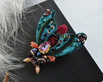 Beetle Brooch Insect Embroidery Beads - Fairy Beaded Bug Pin - Bead Cicada Brooch - Brooches for Women Hand embroidery
