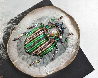 Beetle Handmade embroidery beaded brooch: Bug pin, Insect bead jewelry