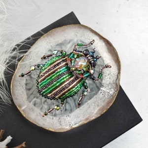 Beetle beaded brooch, Bug brooch pin, Insect beaded jewelry, Handmade embroidery brooch