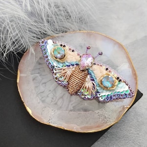 Beaded Butterfly brooch pin, Moth brooch pin, Beetle brooch pin, Art glass brooch, Embroidery beaded brooch, Bug jewelry, Sparkle brooch image 1