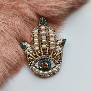 Hand of Hamsa brooch, Hand of Fatima pin, Meaningful Gifts, Meaningful brooch Good Luck