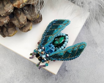 Beaded Cicada brooch pin Beetle brooch pin Fly brooch pin Embroidered brooch Insect brooch Statement jewelry Unique jewelry Bug brooch pin