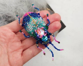 Embroidery beaded brooch Beetle brooch pin Art glass brooch Insect art Animal Nature jewelry Bug jewelry Bug pin 21st birthday gift