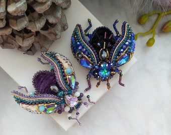 Embroidery beaded brooch Beaded beetle brooch pin Insect brooch Statement jewelry Unique jewelry Bug pin 40th birthday gifts for women
