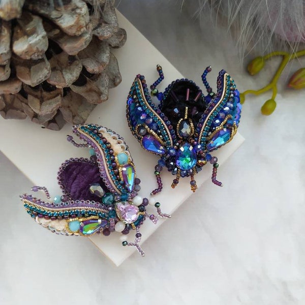 Embroidery beaded brooch Beaded beetle brooch pin Insect brooch Statement jewelry Unique jewelry Bug pin 40th birthday gifts for women