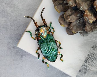 Embroidery beaded brooch Beetle brooch pin jewelry Insect brooch Statement jewelry Unique jewelry Bug pin 40th birthday gifts for women