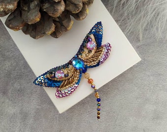 Paars blauwe libel broche pin voor vlinderliefhebber Strass Insect broche pin van vintage stijl kralen bug sieraden Crystal libel pin