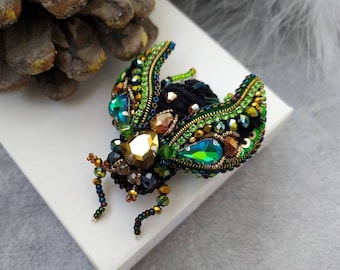 Embroidery beaded brooch Beaded beetle brooch pin Insect brooch Statement jewelry Unique jewelry Bug pin 40th birthday gifts for women