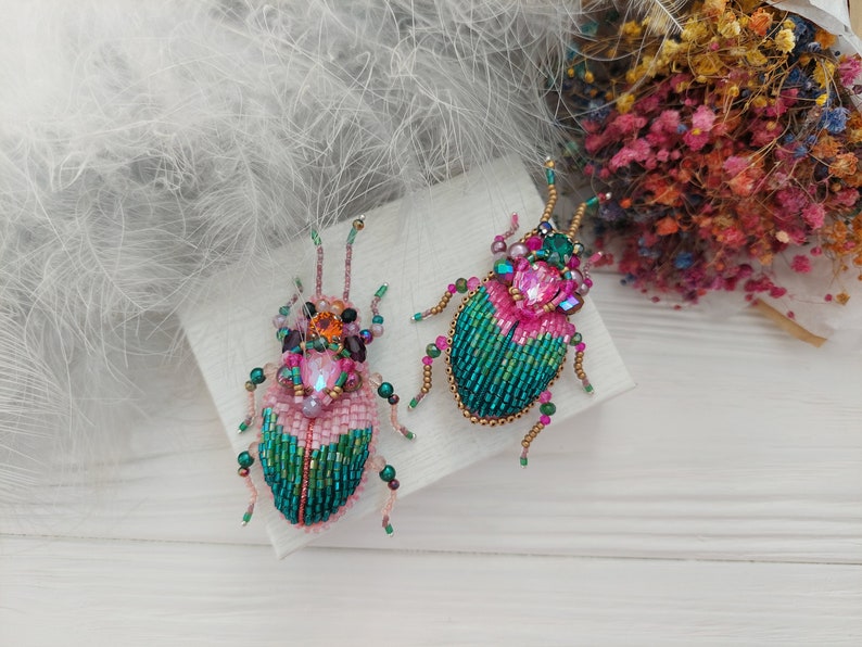 Embroidery beaded brooch Stag Beetle brooch pin Art glass brooch Insect art Animal Nature jewelry Bug jewelry Bug pin 21st birthday gift image 4