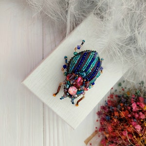 Embroidery beaded brooch Insect art Art glass brooch Stag Beetle brooch pin Animal Nature jewelry Bug jewelry Bug pin 21st birthday gift image 4