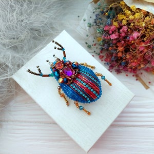 Embroidery beaded brooch Stag Beetle brooch pin Art glass brooch Insect art Animal Nature jewelry Bug jewelry Bug pin 21st birthday gift image 10