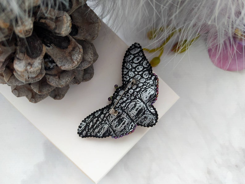 Beaded Butterfly Moth Beetle brooch pin Embroidered brooch Insect jewelry Statement jewelry Insect art Animal jewelry Nature jewelry Bug pin image 10