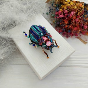 Embroidery beaded brooch Insect art Art glass brooch Stag Beetle brooch pin Animal Nature jewelry Bug jewelry Bug pin 21st birthday gift image 10