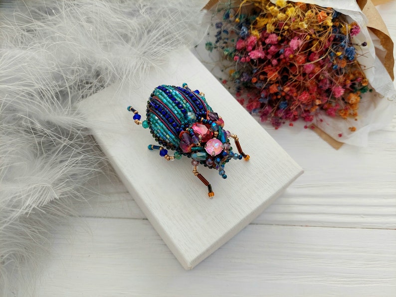 Embroidery beaded brooch Insect art Art glass brooch Stag Beetle brooch pin Animal Nature jewelry Bug jewelry Bug pin 21st birthday gift image 10