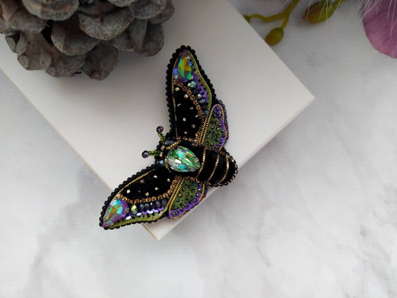 Beaded Butterfly Moth Beetle brooch pin Embroidered brooch Insect jewelry Statement jewelry Insect art Animal jewelry Nature jewelry Bug pin image 8