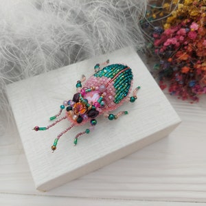 Embroidery beaded brooch Stag Beetle brooch pin Art glass brooch Insect art Animal Nature jewelry Bug jewelry Bug pin 21st birthday gift image 9