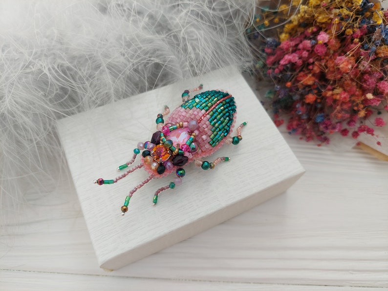 Embroidery beaded brooch Stag Beetle brooch pin Art glass brooch Insect art Animal Nature jewelry Bug jewelry Bug pin 21st birthday gift image 9