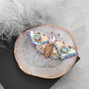 Beaded Butterfly brooch pin, Moth brooch pin, Beetle brooch pin, Art glass brooch, Embroidery beaded brooch, Bug jewelry, Sparkle brooch image 8