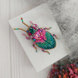 Embroidery beaded brooch Stag Beetle brooch pin Art glass brooch Insect art Animal Nature jewelry Bug jewelry Bug pin 21st birthday gift image 10