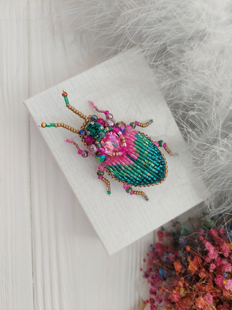 Embroidery beaded brooch Stag Beetle brooch pin Art glass brooch Insect art Animal Nature jewelry Bug jewelry Bug pin 21st birthday gift image 10