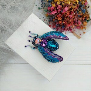 Beaded Cicada brooch pin Beetle brooch pin Fly brooch pin Embroidered brooch Insect brooch Statement jewelry Unique jewelry Bug brooch pin image 10