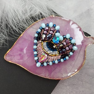 Eye brooch pin Evil eye jewellery Heart brooch Evil heart eye brooch Heart shape Beaded Eye Gift for luck Amulet Talisman Embroidered brooch