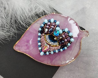 Eye brooch pin Evil eye jewellery Heart brooch Evil heart eye brooch Heart shape Beaded Eye Gift for luck Amulet Talisman Embroidered brooch