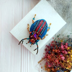 Embroidery beaded brooch Stag Beetle brooch pin Art glass brooch Insect art Animal Nature jewelry Bug jewelry Bug pin 21st birthday gift image 3