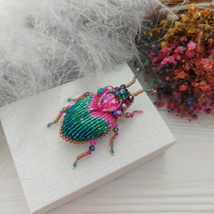 Embroidery beaded brooch Stag Beetle brooch pin Art glass brooch Insect art Animal Nature jewelry Bug jewelry Bug pin 21st birthday gift image 6