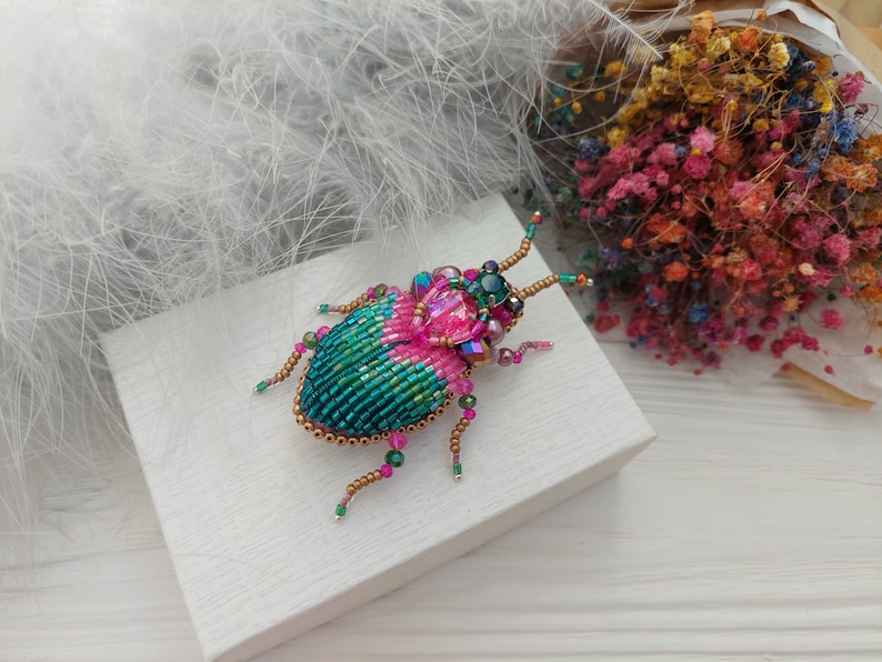 Embroidery beaded brooch Stag Beetle brooch pin Art glass brooch Insect art Animal Nature jewelry Bug jewelry Bug pin 21st birthday gift image 6