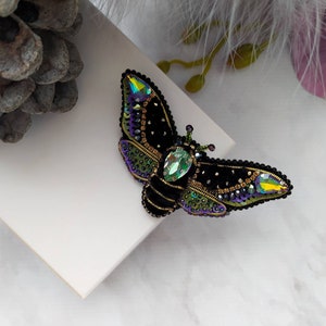 Beaded Butterfly Moth Beetle brooch pin Embroidered brooch Insect jewelry Statement jewelry Insect art Animal jewelry Nature jewelry Bug pin image 6